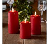Lights4fun TruGlow® Lot de 3 bougies LED rouges avec télécommande - En cire véritable - Avec fonction minuterie - Flamme vacillante