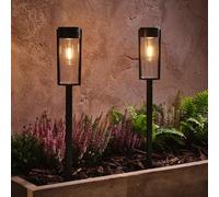 Lights4fun Wilton Lot de 2 lampes solaires de chemin - Avec LED blanc chaud - Fonctionnement solaire - Été et printemps - Décoration pour extérieur, jardin, terrasse, balcon - Noir - Hauteur : 20 cm
