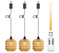 Lightsjoy 3 Pièces Suspension Luminaire sur Batterie, Suspension en Rotin sans Alimentation Électrique, Lampe Suspendue Exterieur Intérieur avec Télécommande Ampoule pour Jardin