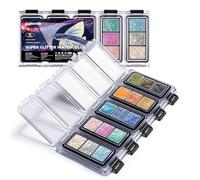 LIGHTWISH 15 Color Super Glitter Watercolor Paint Set - Vibrant Metallic & Shimmery Wash for Art, Crafts, Cards | Quick Activation, Strong Adhesion, Easy-Load Pan for Kids & Artists