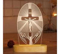 Lightzz Lampe d'Illusion 3D Croix de Jésus, Lampe de Nuit à Lumières Chaudes Alimentée par USB