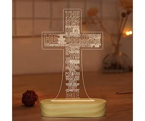 Lightzz Lampes de table de bureau de lumière de nuit de Jésus croix 3D, éclairage LED de couleurs chaudes pour des cadeaux de vacances