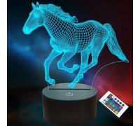 Lightzz Veilleuses de cheval, lampe d'illusion de cheval 3D avec télécommande 16 couleurs/fonction de gradation/minuterie, cadeaux d'anniversaire pour femmes enfant bébé garçon fille