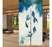 LIGICKY Long rideau de porte japonais noren en lin imprimé poisson koï asiatique pour décoration de fenêtre à suspendre pour sushis, décoration d'intérieur, 85.1 cm de large x 180.1 cm de long
