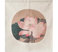 LIGICKY Noren Rideau Japonais Court Tapisserie Linge de Coton Rideau de Porte Peinture Chinoise（85×90cm,Fleur de Lotus Vintage