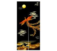 LIGICKY Rideau de porte de style chinois japonais noren traditionnel phénix doré Grande Muraille Pleine Lune Imprimé Asiatique Fenêtre Traitement de la Porte Tapisserie pour Sushi Cuisine Décoration