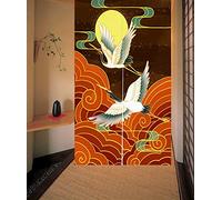 LIGICKY Rideau de Porte de Style Japonais Noren en Coton et Lin avec Motif grues et Lune, 85 x 120 cm
