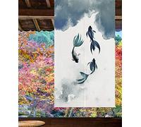 LIGICKY Rideau de Porte en imprimé Poisson Asiatique à Suspendre Style Japonais Noren Style Japonais Impression Koi Décoration de Porte pour Sushi Cuisine Décoration de Maison 85 x 120 cm