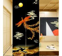 LIGICKY Rideau de porte japonais noren de style chinois traditionnel phénix doré Grande muraille pleine lune imprimé asiatique traitement de fenêtre tapisserie à suspendre pour décoration d'intérieur