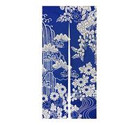 LIGICKY Rideau de porte japonais noren en coton et lin épais - Tapisseries de porte imprimées pour décoration de la maison - 85 x 180 cm - Bleu (chrysanthème)