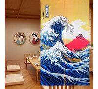 LIGICKY Rideau de Porte Japonais Noren Ukiyoe Hokusai la Grande Vague au Large de Kanagawa Mount Fuji Porte Tapisserie Suspendue pour la décoration de la Maison 33,5 x 59 Pouces