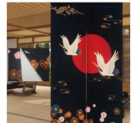 Ligicky Rideau de porte Noren - Style japonais - Grues blanches, soleil rouge, cerisiers en fleurs colorés en or - Coton imprimé et lin - Tapisserie de porte pour décoration de la maison 85 cm de