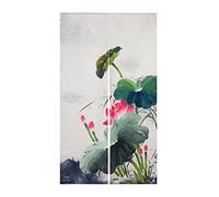 LIGICKY Rideau de porte style chinois noren en lin vintage imprimé fleur de lotus asiatique pour décoration de fenêtre à suspendre pour sushi cuisine décoration de la maison 85 x 150 cm Noir