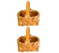 LIGIGWASH 2 Pièces Panier à Fleurs Tressé Main Mini, Panier Tressé en Bois, Anse, Style Campagne, pour Décoration de Fête et Jardin, Rangement de Petits Objets