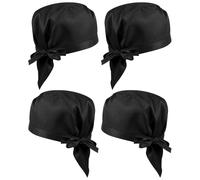 LIGIGWASH Lot de 4 Chapeaux de Serveur Noirs en Coton, Toque de Chef Unisexe, Séchage Rapide et Anti-salissures, Cuisine et Restaurant