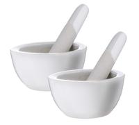LIGIGWASH Pilons et Mortiers Finition Soignée en Céramique Blanche Ensemble de 2 Bol Rond pour Broyage Outils Cuisine Polyvalents D'ingrédients