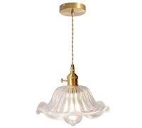 LIGINOK Luminaire Suspension en Verre Vintage,Lampe Suspendue avec Interrupteur Marche/Arrêt,Lustre Rétro E27 pour Chambre Cuisine Salle à Manger(Transparent)