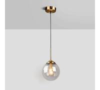 LIGINOK Luminaire Suspension Vintage Industriel Lustre en Verre Boule E27 Lampe Suspendue Moderne Laiton pour Chambre Salon Salle à Manger Café(Transparent)
