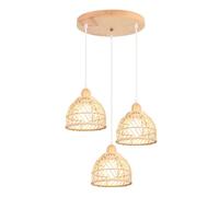 LIGINOK Lustre en Bambou Naturel 3 Lumières Suspension Vintage E27 Abat-jour en Bois et Rotin Luminaire Plafonnier Suspendu pour Salon Salle à Manger Chambre Cuisine Couloir