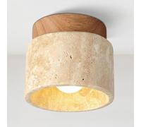 LIGINOK Plafonnier Créative Abat-jour en Travertin Jaune Nature Moderne Spot en Saillie Décor Bois Lampe de Plafond en Bois Rétro Luminaire Plafonnier Intérieur pour Salon Café Couloir