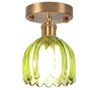 LIGINOK Plafonnier en Verre Vintage,Luminaires Plafonnier Moderne avec Abat-jour en Verre Vert Créatif,Petit Lustre Fleur E27 Lampe de Plafond pour Entrée Couloir Salon Salle Chambre