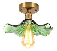 LIGINOK Plafonnier en Verte Verre Vintage Lustre Moderne Abat-jour en Créativité Fleur E27 Lampe de Plafond Luminaire Plafonnier Déco pour Cuisine Salle à Manger Chambre Couloir