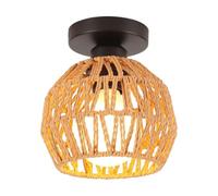 LIGINOK Plafonnier Vintage,E27 Lampe de Plafond avec Abat-Jour en Rotin et Métal,Décoration Lustre Rotin Cage pour Chambre Entrée Couloir Cuisine Salle à Manger,Marron