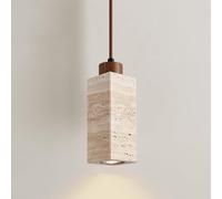 LIGINOK Suspension Vintage en Travertin Jaune Lustre Creative Lampe à Suspension à Tube Carré Industrielle E27 Luminaire Plafonnier Décoration pour Restaurant, Salon, Cuisine, Café