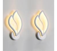 LIGKIN 2PCS Applique Murale Intérieur LED 12W, Applique Murale Forme de Feuille Lampe Murale Moderne Acrylique Veilleuse pour Chambre à Coucher Enfant Bureau Couloir Salon, Blanc Chaud