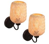 LIGKIN Lot de 2 Applique Murale Vintage Lampe Tressée à la Main Abat-jour en Bambou E27 Applique Style bohème Lampe de Mur Intérieur Déco pour Chambre à coucher, Salon, Couloir