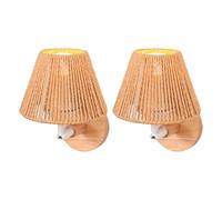 LIGKIN Lot de 2 Appliques Murales en Rotin Lampe Murale Boho Abat-jour en Métal et Rotin, E27 Applique Vintage Bois Lampe Rotative Luminaire Intérieur pour Chambre Couloir Café