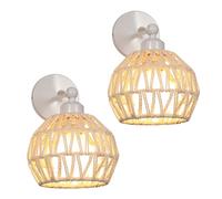 LIGKIN Lot de 2 Appliques Murales Vintage E27 Lampe Murale Créative en Corde Abat-Jour en Cage Design Rotative Applique Rotin Luminaire Plafonnier Rétro pour Couloir Escalier Cuisine,Blanc