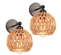 LIGKIN Lot de 2 Appliques Murales Vintage E27 Lampe Murale Créative en Corde Abat-Jour en Cage Design Rotative Applique Rotin Luminaire Plafonnier Rétro pour Couloir Escalier Cuisine