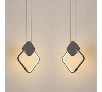 LIGKIN Lot de 2 Lustre LED Carré 11W Suspension Luminaire Moderne Plafonnier en Aluminium, Lampe de plafond Créatif pour Cuisine Salle à Manger Salon Chambre, Noir