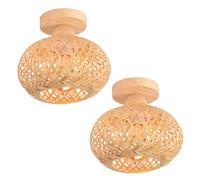 LIGKIN Lot de 2 Plafonnier Rétro en Bambou Cage Tissage Lustre Style Bohème Abat-jour en bambou E27 Lampe de plafond Vintage Plafonnier Luminaire Intérieur pour Chambre Restaurant Cuisine Café