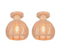 LIGKIN Lot de 2 Plafonnier Vintage Industrielle, E27 Lampe de Plafond Rétro, Ø20cm Abat-jour Cage en forme Diamant en Métal et Corde de Chanvre, Bois Lumière au plafond pour Salon Salle Chambre
