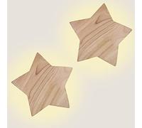 LIGKIN Lots de 2 Appliques Murales LED Moderne 15W Applique Bois Créative Lampe murale 3000K Lumière Chaude Étoile Appliques Veilleuse Chambre d'enfant Couloir Salon, Ø22CM