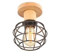 LIGKIN Plafonnier Industriel, E27 Plafonnier Vintage en Métal Cage et Bois, Suspension Luminaire Rétro Design Chambre, Luminaires Intérieur Pour Salon, Chambre, 13cm(Noir)