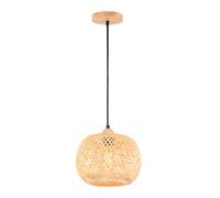 LIGKIN Suspension en Bambou Tissage Lustre Style Bohème Abat-jour en Bambou Lampe Suspendue Vintage Luminaire Plafonnier de Décoration pour Cuisine Salle à Manger Salon Café, Ø25cm