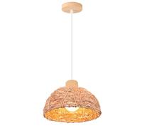 LIGKIN Suspension Luminaire Vintage Lustre en Rotin Ø30cm Abat-jour Créatif Demi-Cercle E27 Lampe à Suspension Bois Eclairage d’intérieur pour Chambre Salle à Manger Couloir