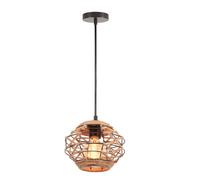LIGKIN Suspension Rotin Vintage Lustre Industrielle E27 Boho Lampe Suspendue Rétro Abat-jour Cage Métal et Corde de Chanvre Luminaire Plafonnier pour Salon Salle à manger Chambre, Ø20cm