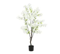 Ligne Déco - Cerisier Artificiel Blanc 130cm | Plante Artificielle Pot Plastique Noir Intérieur Imitation Terre | Decoration Maison Élégante et Réaliste | Fausse Plante Cerisier Interieur