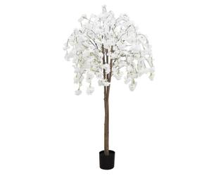 Ligne Déco - Cerisier Artificiel Retombant Blanc 180cm | Plante Artificielle Pot Plastique Noir Intérieur Imitation Terre | Decoration Maison Élégante et Réaliste | Fausse Plante Cerisier Interieur