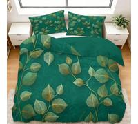 Lignes Dorées Sur Les Feuilles Des Plantes Housse de Couette - Parure de Lit 3 Pièces 100% Microfibre - Housse de Couette Imprimée 3D avec Fermeture Éclair - Linge de Lit Doux, Vert, 90 x 190 cm