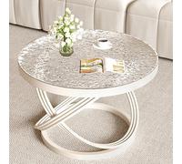 LIGUIEN Table Basse Verre, Table Basse Salon Ronde Moderne, Verre Trempé + Cadre Métallique pour Salon, Bureau À Domicile - Facile À Assembler(Ripple Cream,60cm/23.6in)