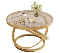 LIGUIEN Table Basse Verre, Table Basse Salon Ronde Moderne, Verre Trempé + Cadre Métallique pour Salon, Bureau À Domicile - Facile À Assembler(Stripe Gold,60cm/23.6in)