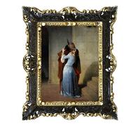 LIGUORO SHOP Tableau Le Baiser de Hayez Reproduction Imprimé sur Bannière Toile avec Cadre Baroque 45 x 37 cm (Noir/Or)