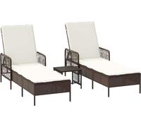 Ligures de plage vidaXL, 3 pièces, marron et blanc crème, 200 x 55 x 92 cm