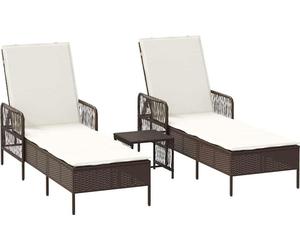Ligures de plage vidaXL, 3 pièces, marron et blanc crème, 200 x 55 x 92 cm