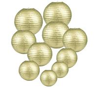 LIHAO 10pcs Lanterne Papier Blanche, 6" 8" 10" 12" Lampion Papier Boule, Décoration Mariage Champetre Anniversaire Noël Fête (doré)